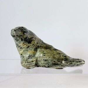 Signed Vintage Inuit Carved Soapstone Seal Figurine Arctic Wildlife Sculpture